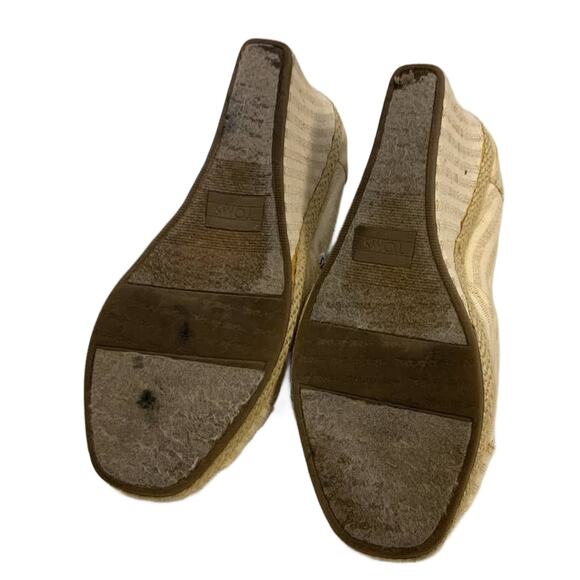 Toms Womens Size 7 Open Toe Striped Fabric High Heel Wedge Casual Shoes - Picture 4 of 5